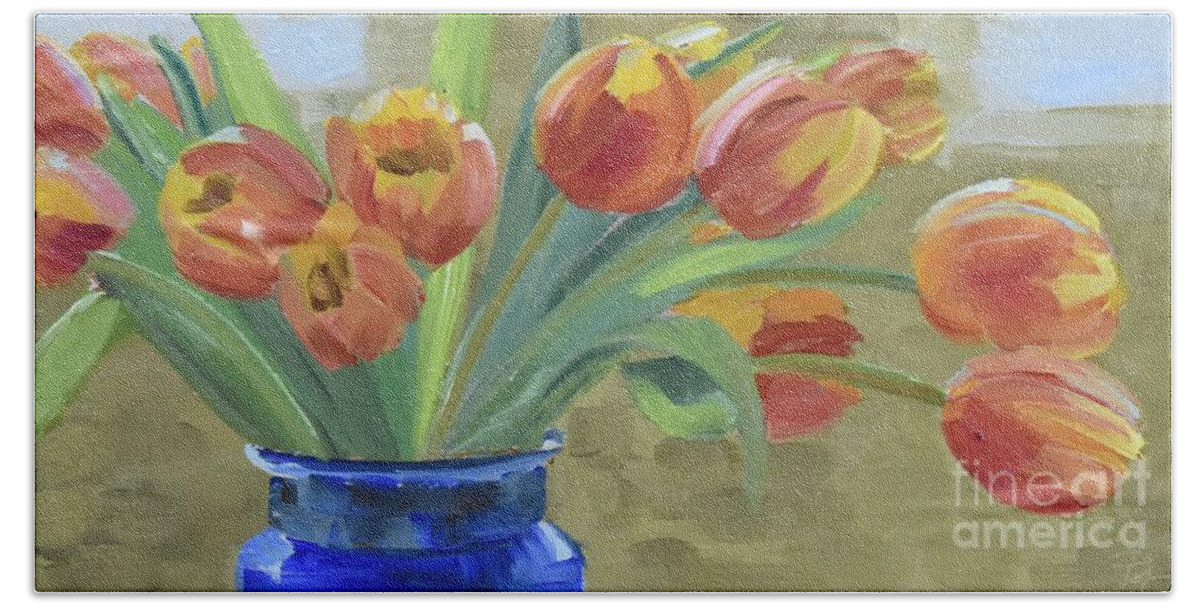  Beach Sheet featuring the painting TJ Tulips by Denise Ogier