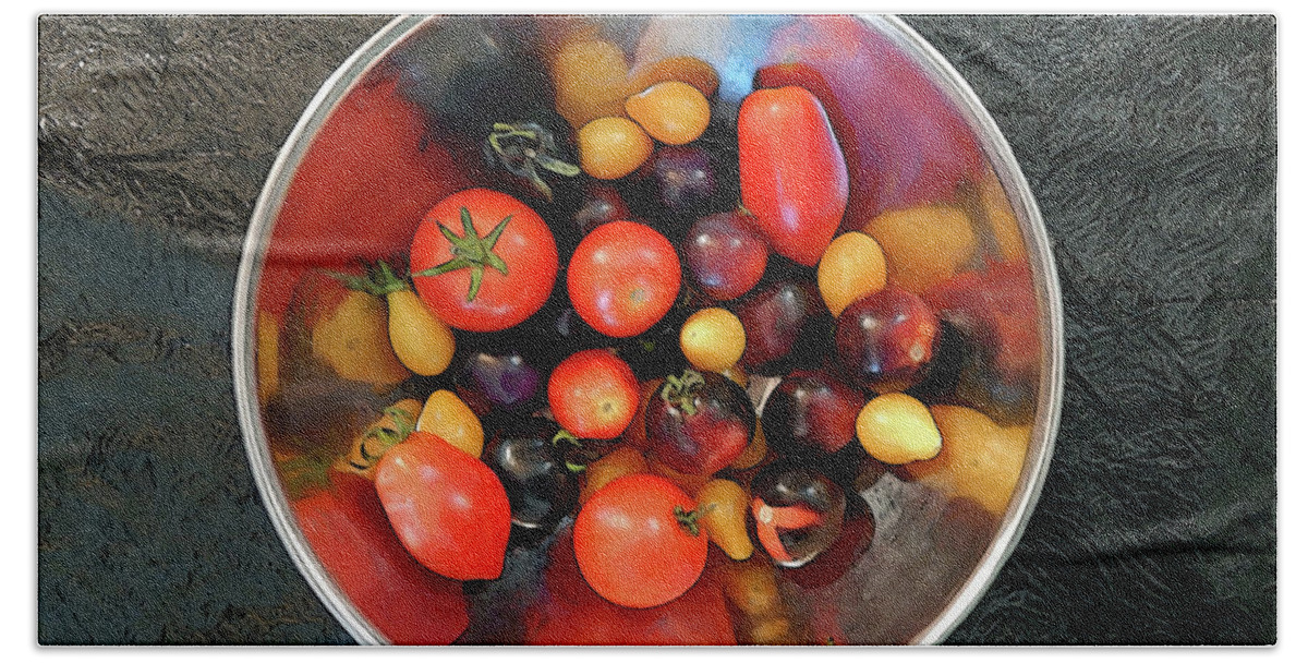 Tomatoes Beach Towel featuring the digital art Tomato Bowl by Gary Olsen-Hasek