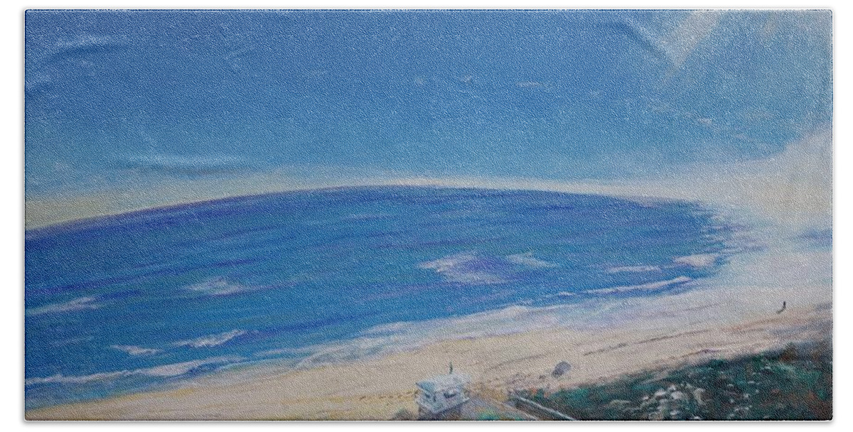 Drone Beach Towel featuring the painting Top View of Waveland Beach by Mike Jenkins