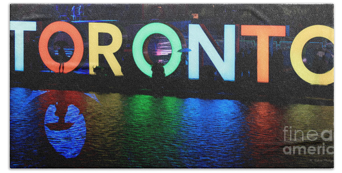 Toronto Beach Towel featuring the photograph Toronto Sign with Umbrella Silhouette by Nina Silver