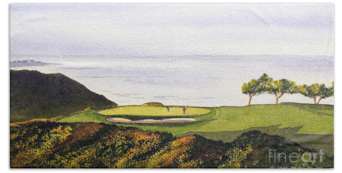 Torrey Pines Golf Course Beach Towel featuring the painting Torrey Pines South Golf Course by Bill Holkham