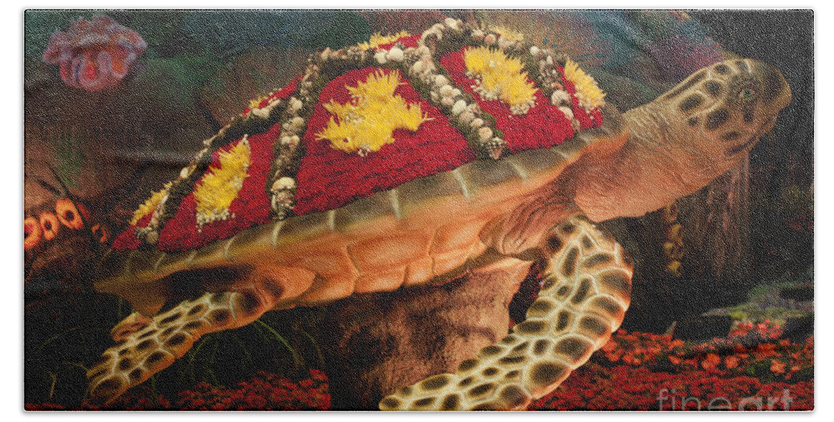 Beautiful Garden Beach Towel featuring the photograph Tortoise with Flowers by Ivete Basso Photography