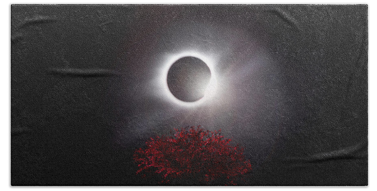 American Beach Towel featuring the photograph Total Eclipse of the Sun in Art Diamond Ring and Tree by Debra and Dave Vanderlaan