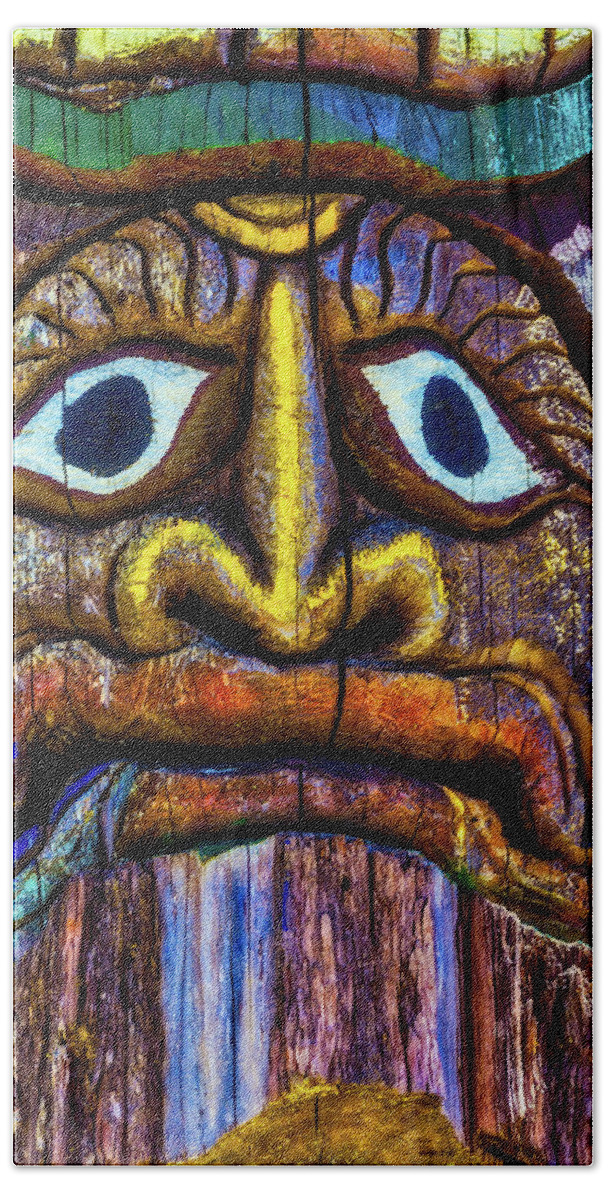 Colorful Beach Towel featuring the photograph Totem Colorful Face by Garry Gay