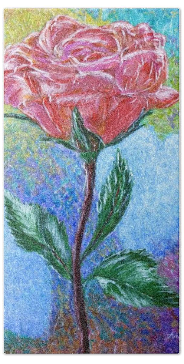Rose Beach Sheet featuring the painting Touched by a Rose by Amelie Simmons