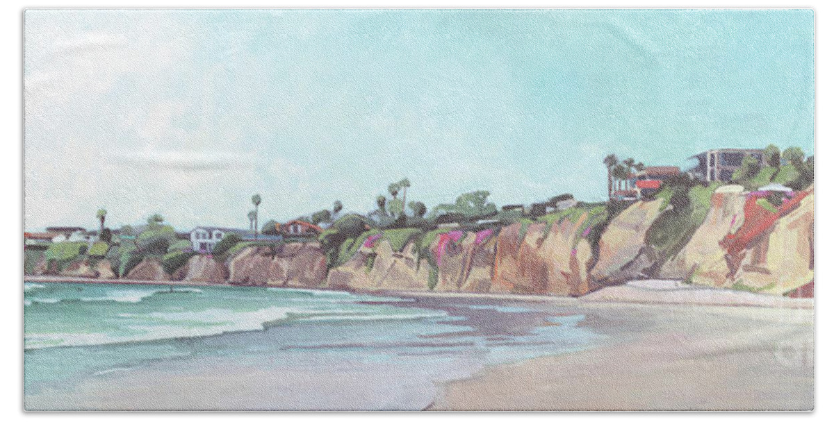 Tourmaline Surf Park Beach Towel featuring the painting Tourmaline Surfing Park Pacific Beach San Diego by Paul Strahm