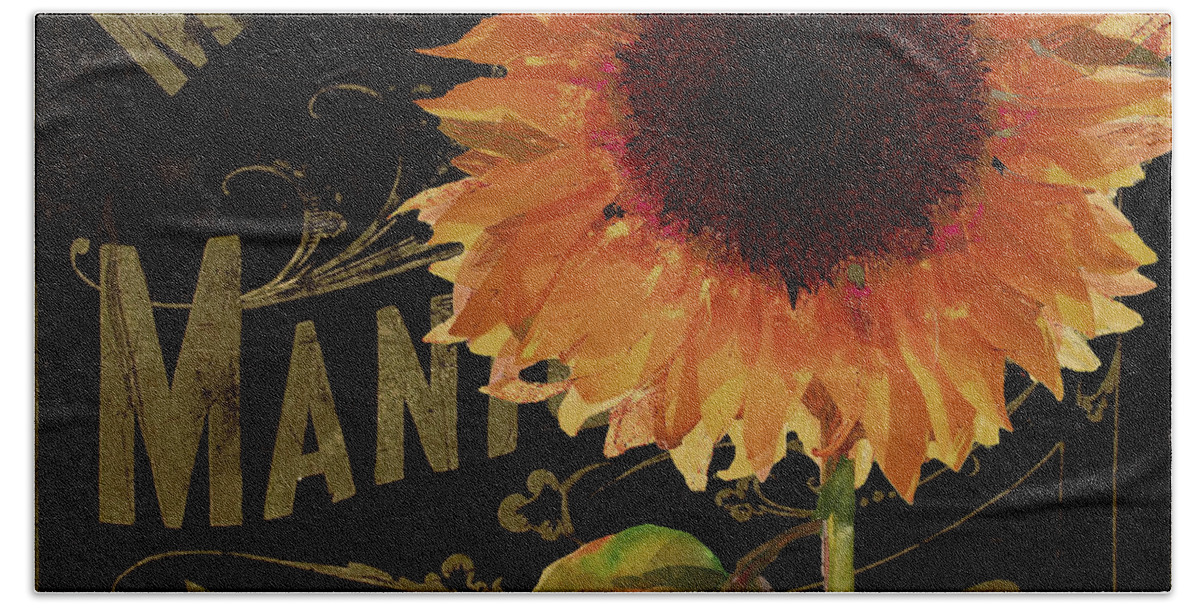 Sunflower Beach Towel featuring the painting Tournesols Orange Sunflowers by Mindy Sommers