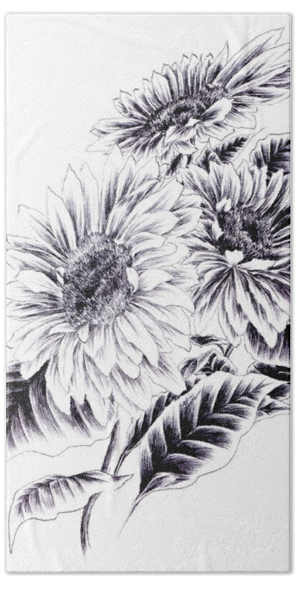 Sunflower Beach Towel featuring the drawing Towards the Light by Alice Chen