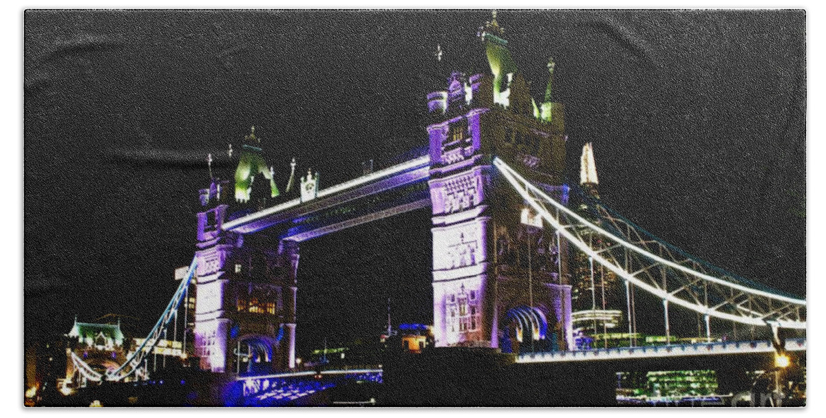 London England Beach Sheet featuring the photograph Tower at Night by Phil Cappiali Jr