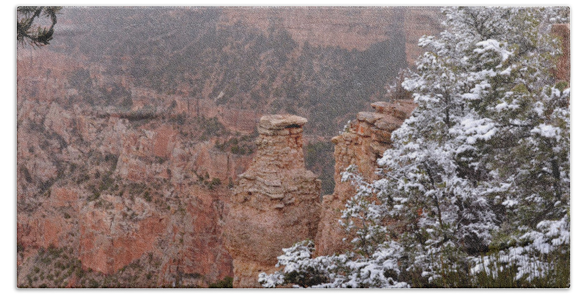 Grand Canyon Beach Sheet featuring the photograph Towers in the Snow by Debby Pueschel