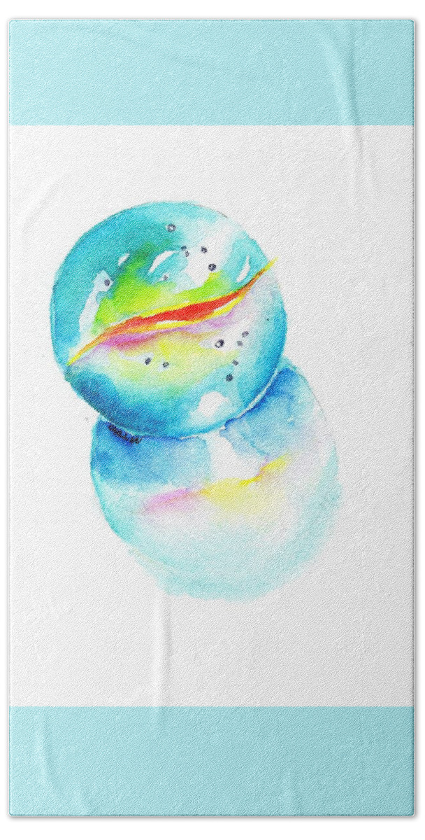 Marble Beach Towel featuring the painting Toy Glass Marble Watercolor by Carlin Blahnik CarlinArtWatercolor