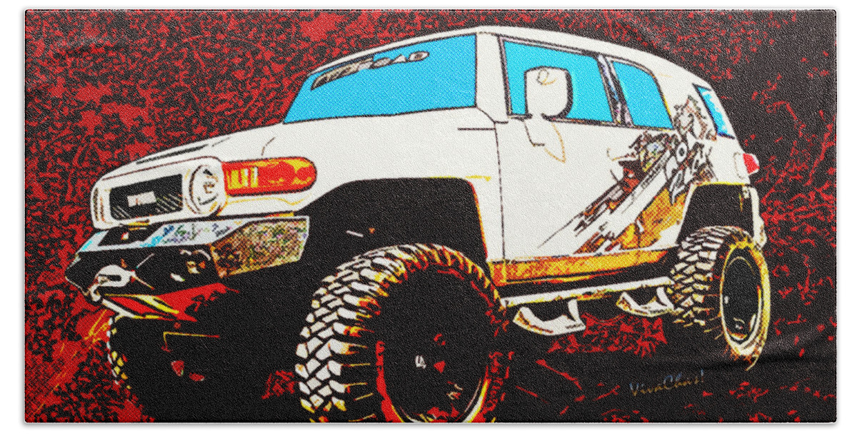Toyota Beach Sheet featuring the photograph Toyota FJ Cruiser 4x4 Cartoon Panel from VivaChas by Chas Sinklier