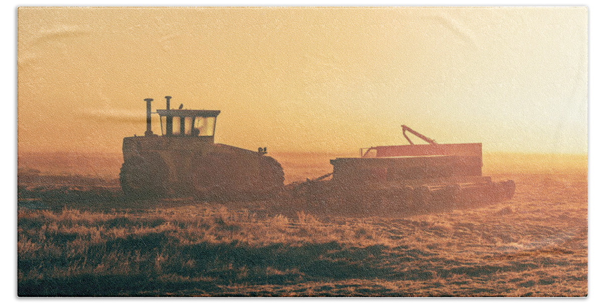 Farm Beach Towel featuring the photograph Tractor Morning Glow by Todd Klassy