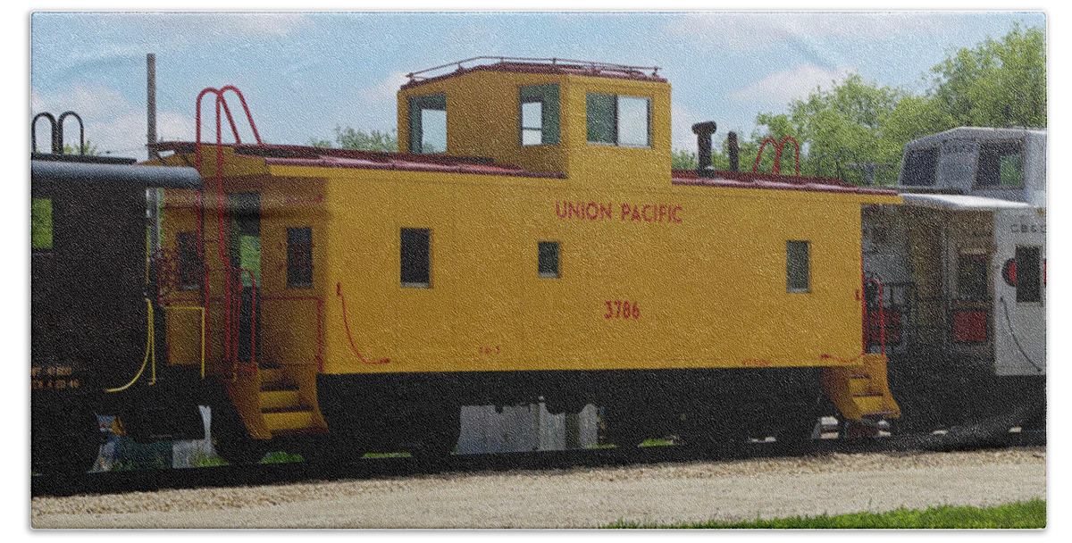 Caboose Beach Towel featuring the photograph Trains Caboose 3786 Union Pacific by Thomas Woolworth