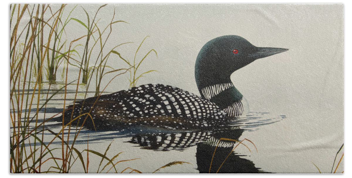 Loon Beach Sheet featuring the painting Tranquil Stillness of Nature by James Williamson