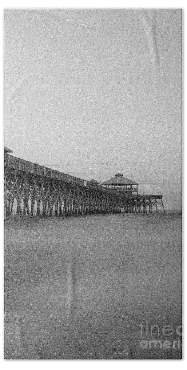 Folly Beach Beach Towel featuring the photograph Tranquility At Folly Grayscale by Jennifer White