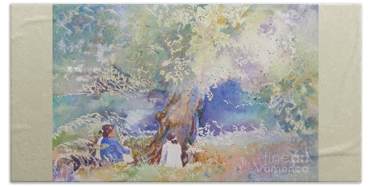 River Beach Towel featuring the painting Tranquility at the Brandywine River by Mary Haley-Rocks