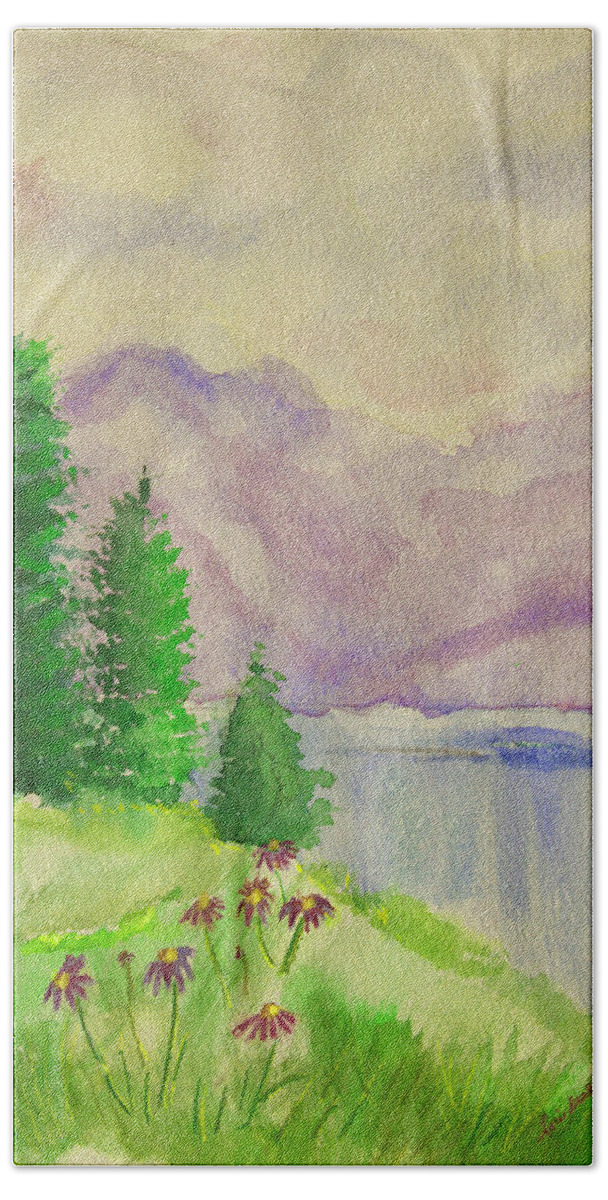 Mountain Painting Print Beach Sheet featuring the painting Tranquility by Dolores Deal