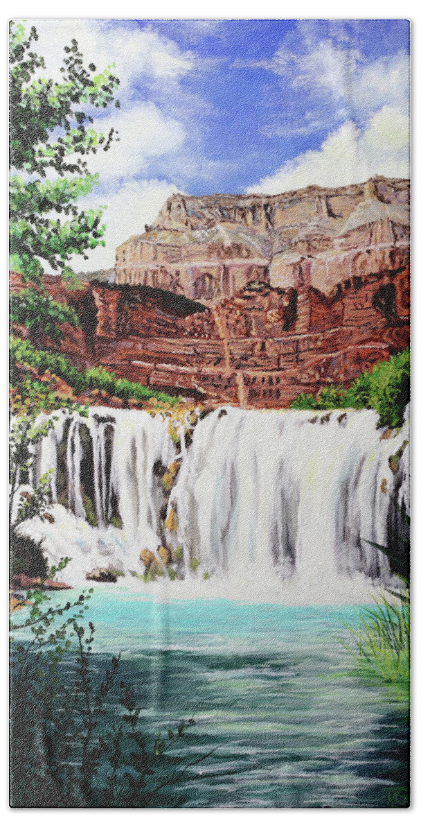 T L Beach Sheet featuring the painting Tranquility in the Canyon by Timithy L Gordon