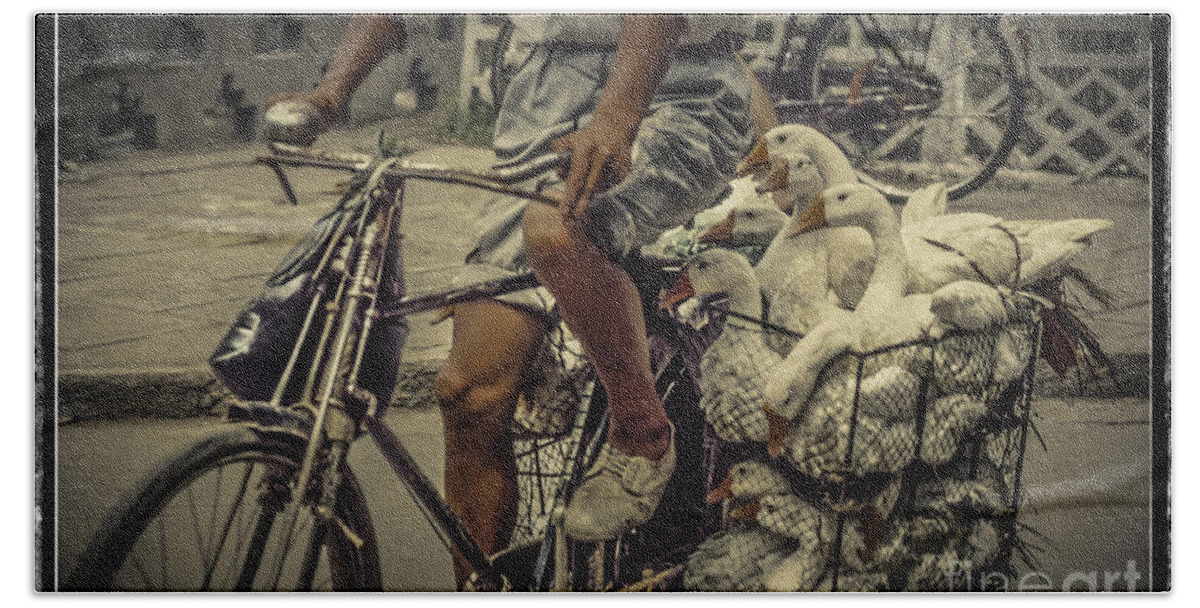 People Beach Sheet featuring the photograph Transport by Bicycle in China by Heiko Koehrer-Wagner