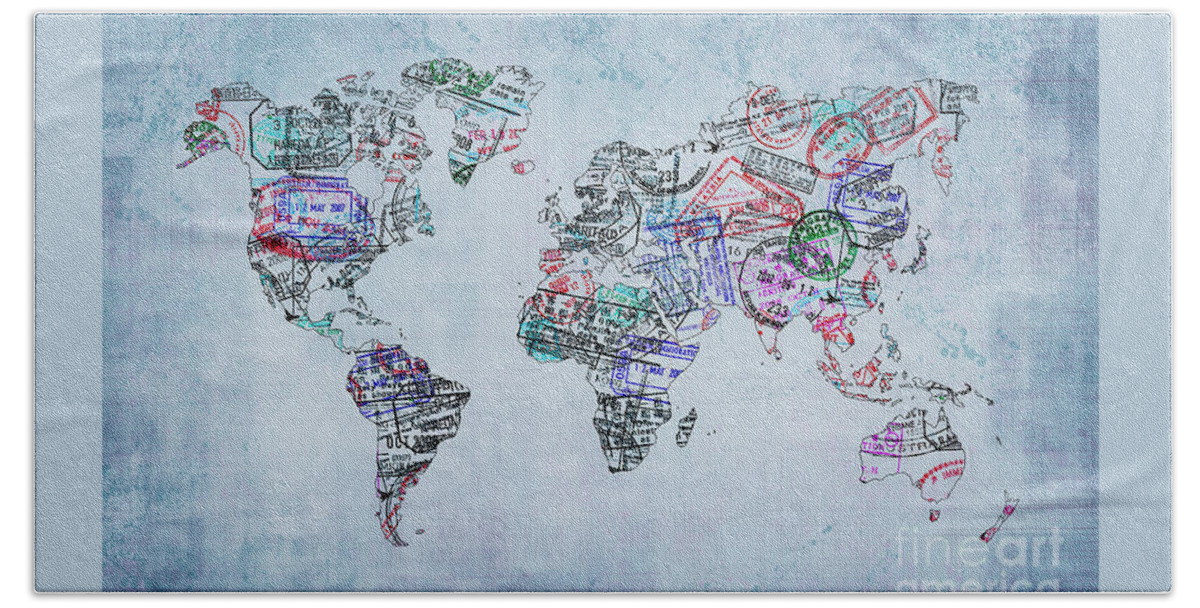 World Beach Towel featuring the photograph Traveler world map by Delphimages Map Creations