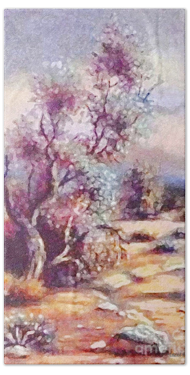 Wilderness Beach Towel featuring the painting Desert Tree Beauty 1 by Hazel Holland