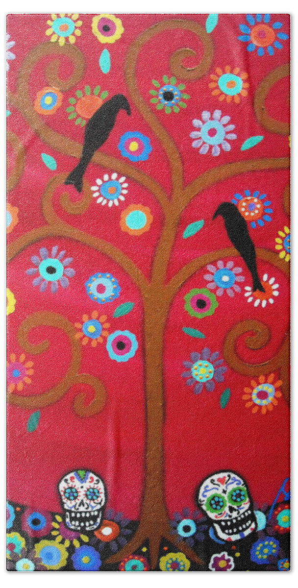 Tree Beach Towel featuring the painting Tree Dia De Los Muertos by Pristine Cartera Turkus
