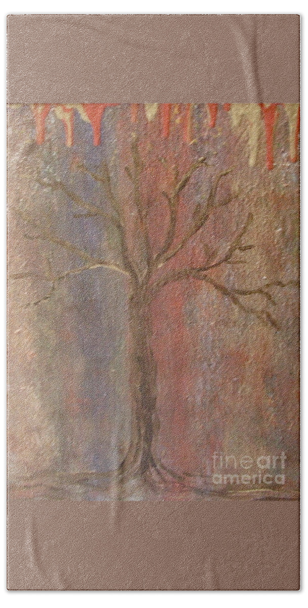 Metallic Beach Towel featuring the painting Tree - Metallic 1 by Jacqueline Athmann