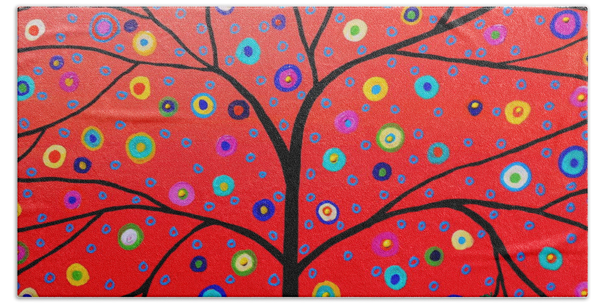 Bar Beach Towel featuring the painting Tree Of Life Painting by Pristine Cartera Turkus