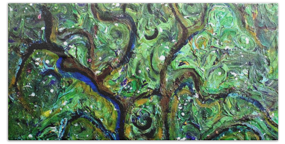 Green Beach Towel featuring the painting Trees by Pam O'Mara