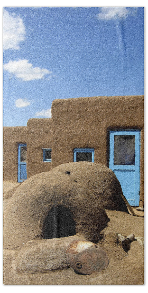 Taos Beach Sheet featuring the photograph Tres Casitas Taos Pueblo by Kurt Van Wagner
