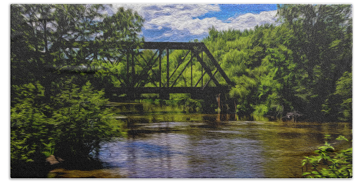 Interior Decor Beach Sheet featuring the photograph Trestle Over River op14 by Mark Myhaver