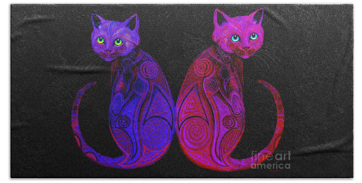 Cats Beach Towel featuring the digital art Tribal Cats by Nick Gustafson