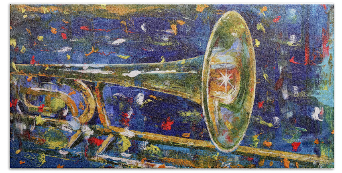 Trombone Beach Towel featuring the painting Trombone by Michael Creese
