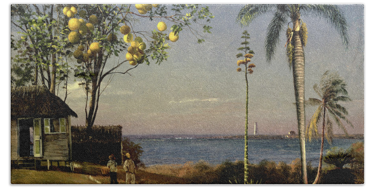Trees Beach Towel featuring the painting Tropical Scene by Albert Bierstadt