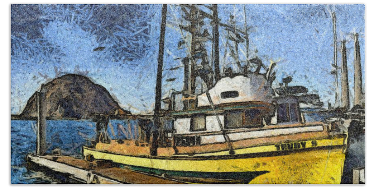 Trudy S Beach Towel featuring the photograph Trudy S Fishing Boat Morro Bay California Abstract by Floyd Snyder