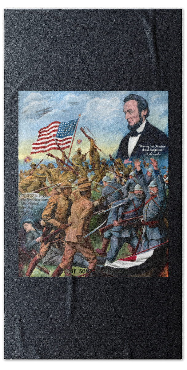 African American History Beach Sheet featuring the painting True Sons Of Freedom -- WW1 Propaganda by War Is Hell Store