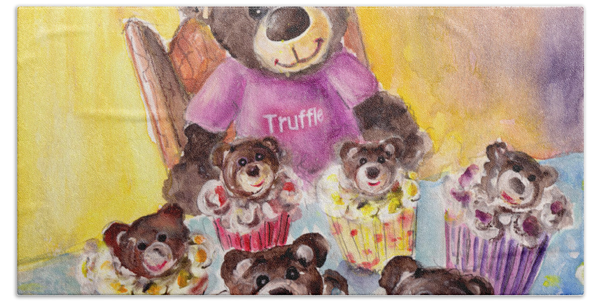 Animals Beach Towel featuring the painting Truffle McFurry And The Bear Cupcakes by Miki De Goodaboom