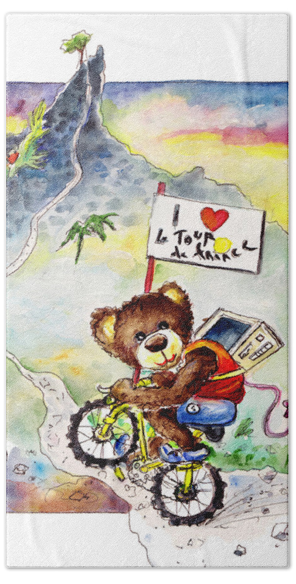 Animals Beach Towel featuring the painting Truffle McFurry At The Tour De France by Miki De Goodaboom