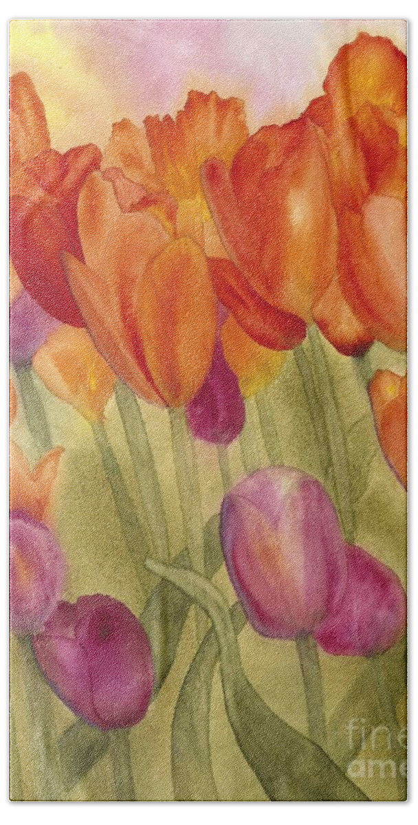 Tulips Beach Towel featuring the painting Tulip Glory by Louise Magno