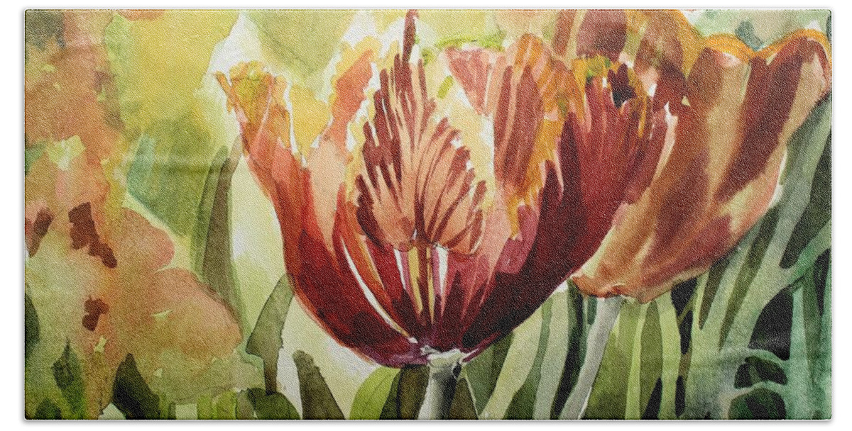 Tulip Beach Towel featuring the painting Tulip Light by Mindy Newman