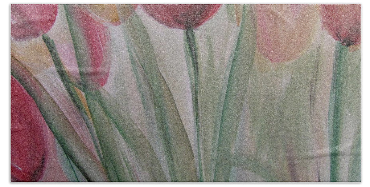 Tulips Beach Towel featuring the painting Tulip Series 3 by Anita Burgermeister
