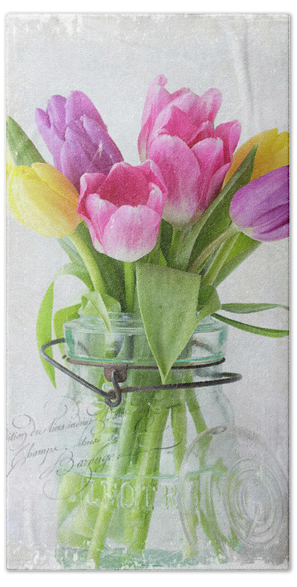 Cindi Ressler Beach Sheet featuring the photograph Tulips in a Jar by Cindi Ressler
