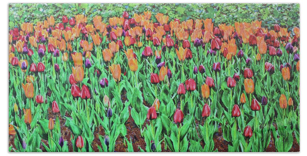 Tulips Beach Sheet featuring the painting Tulips Tulips Everywhere by Deborah Boyd