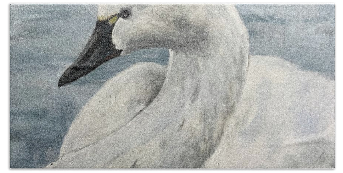 Swan Beach Towel featuring the painting Tundra Swan by Maggii Sarfaty