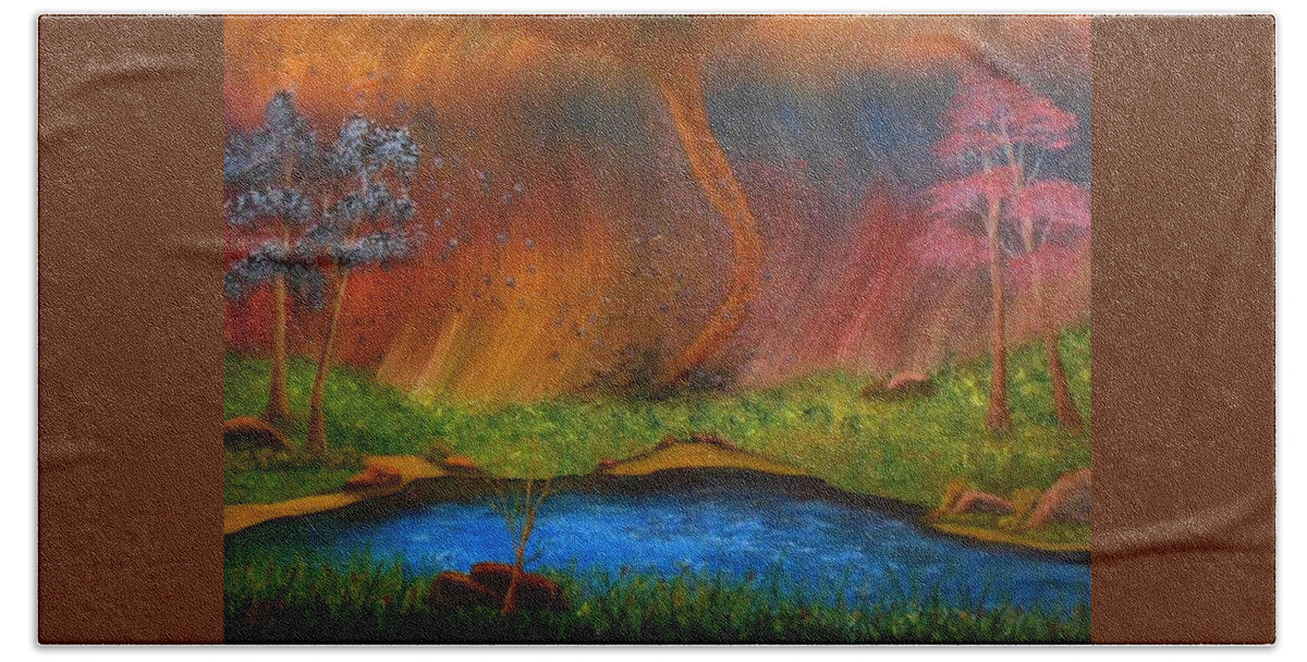 Landscape Beach Towel featuring the painting Turmoil by Sheri Keith