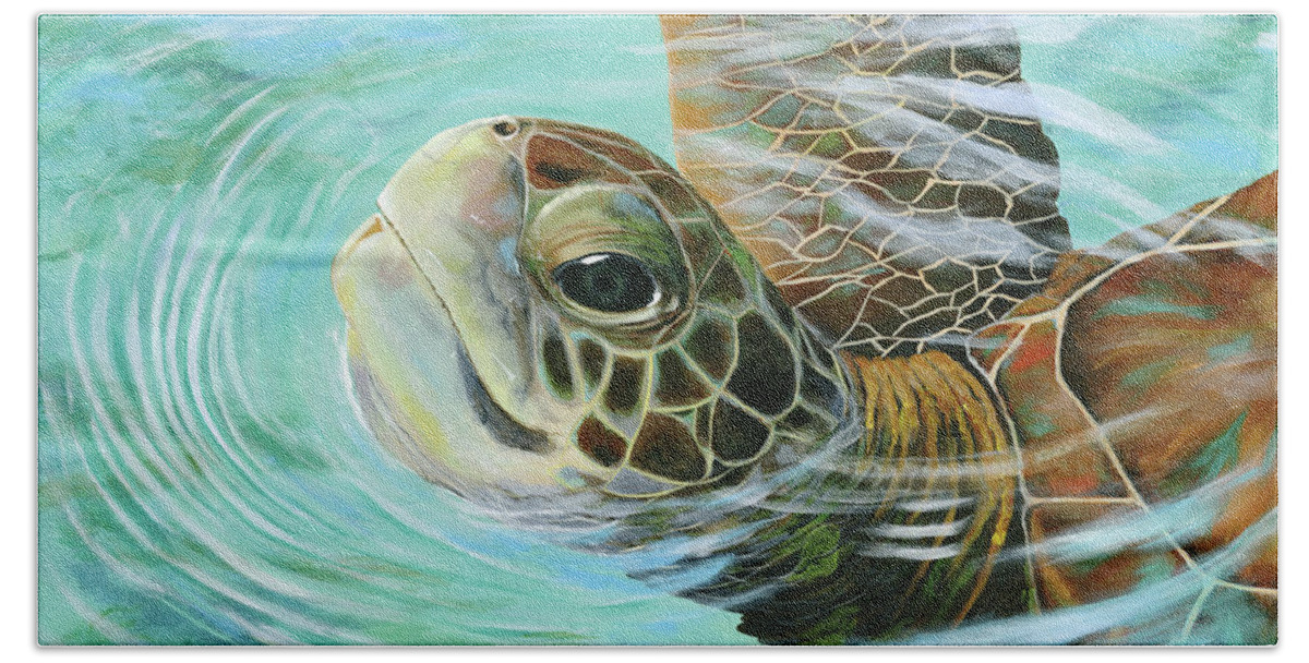 Turtle Beach Towel featuring the painting Turtle Up by Donna Tucker