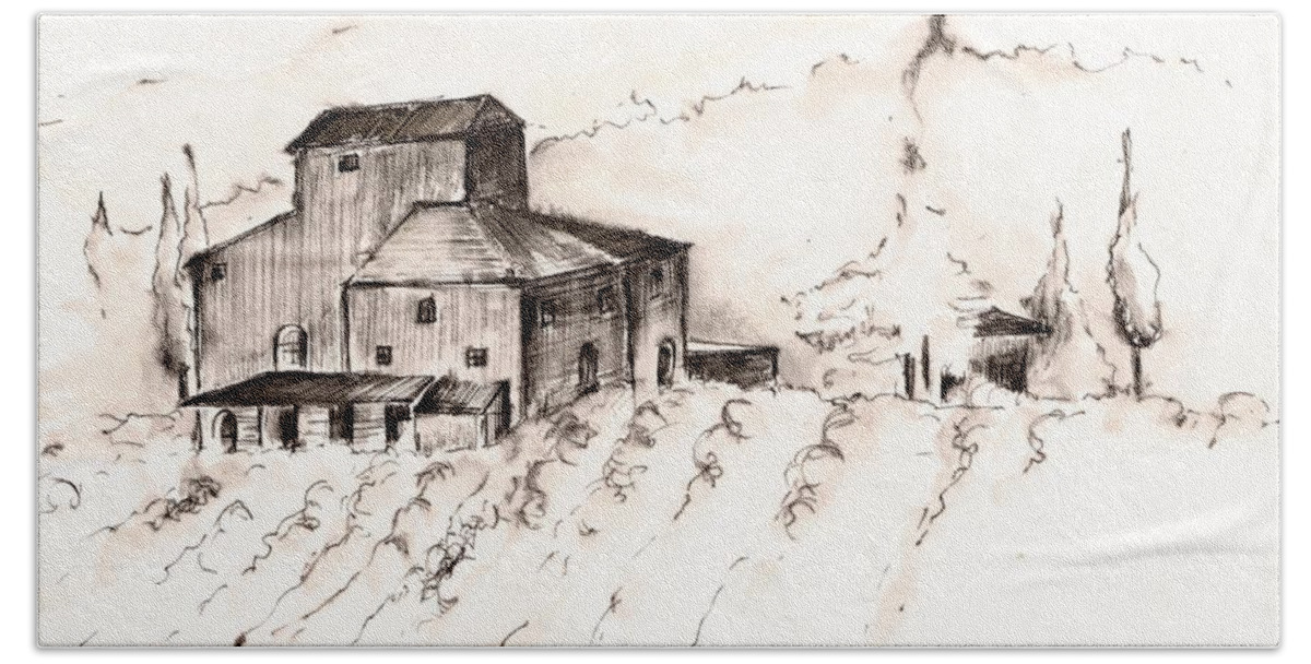 Ink Drawing Beach Sheet featuring the painting Tuscany by Karina Plachetka