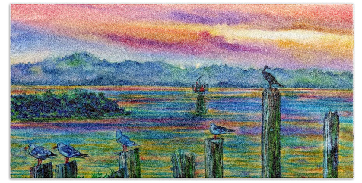 Twilight Watercolor Painting By Cynthia Pride Beach Sheet featuring the painting Twilight by Cynthia Pride