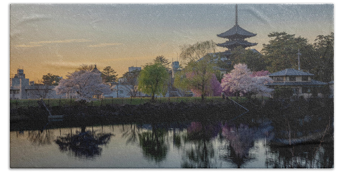 Blossoms Beach Towel featuring the photograph Twilight Temple by Rikk Flohr